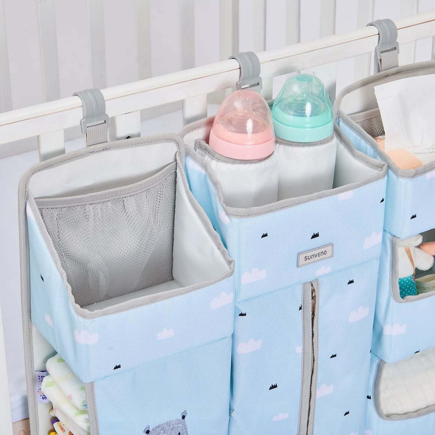 Sunveno Crib Organizer for Baby Crib Hanging Storage.