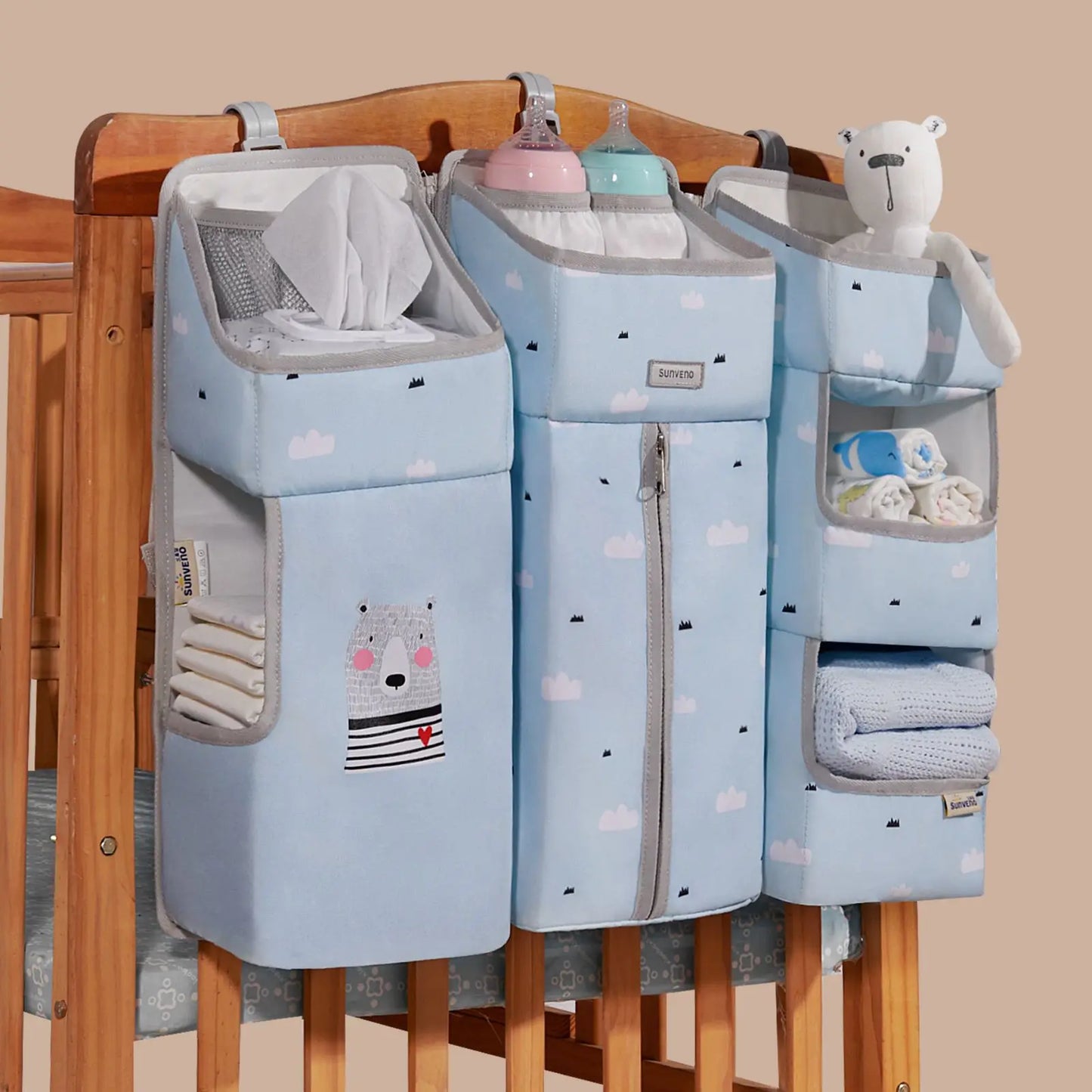 Sunveno Crib Organizer for Baby Crib Hanging Storage.