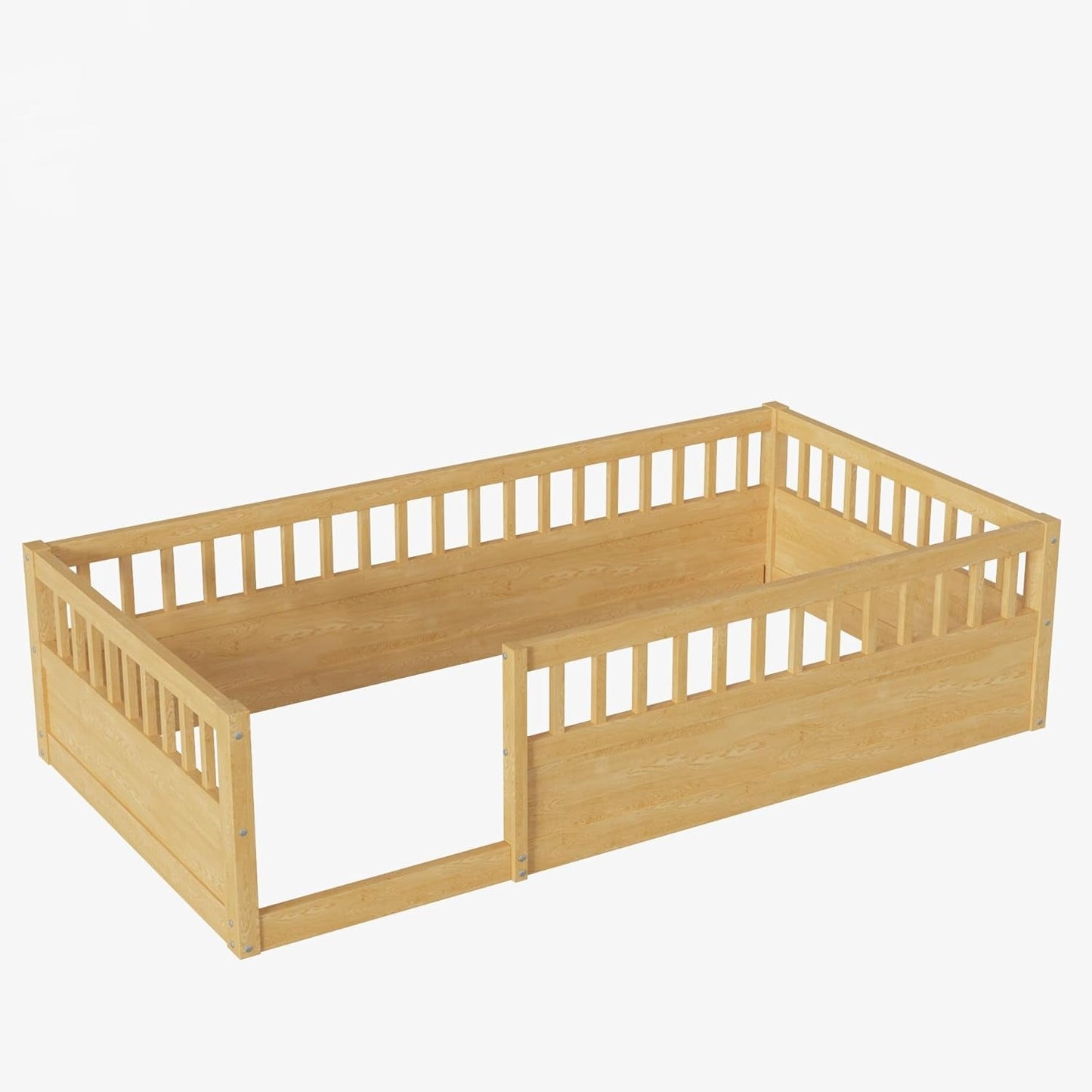 Floor Bed for Kids, Twin Size Montessori Bed with High Fence Railings,