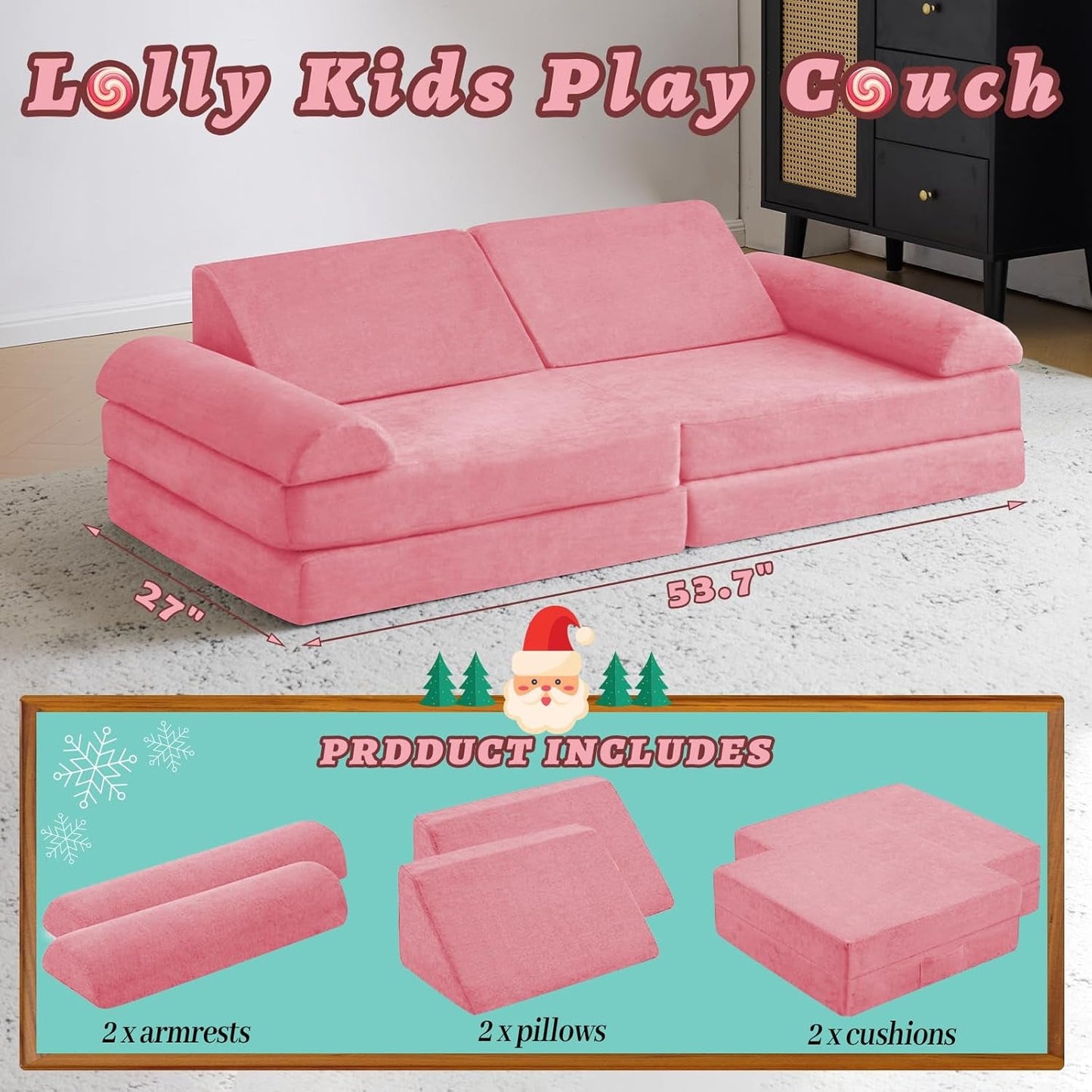 2024 Kids Couch Play Couch Large, Miss Fabric Modular Foam Couch Floor